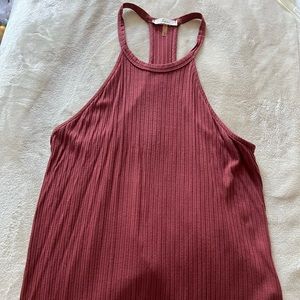 Long ribbed ruby dark red high neck tank top